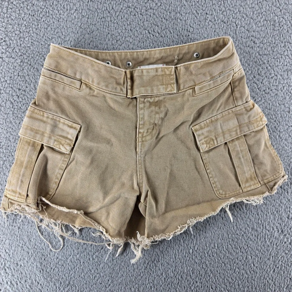 BDG‎ Urban Outfitters A Line Cargo Shorts Womens 24 Tan Khaki Raw Hem Denim
